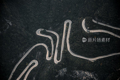 Aerial view of serpentine roads of Tianmen Mountain (天门山), east China